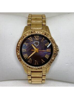 Picard & CIE men’s watch 1848 gold tone mop dial 40mm  rhinestones Roman running